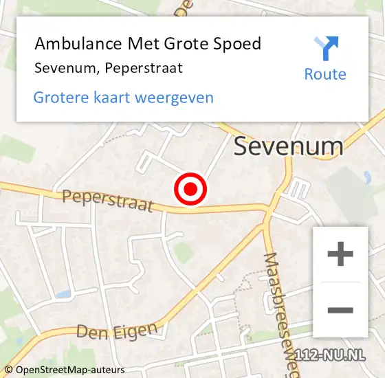 Locatie op kaart van de 112 melding: Ambulance Met Grote Spoed Naar Sevenum, Peperstraat op 14 oktober 2014 14:19