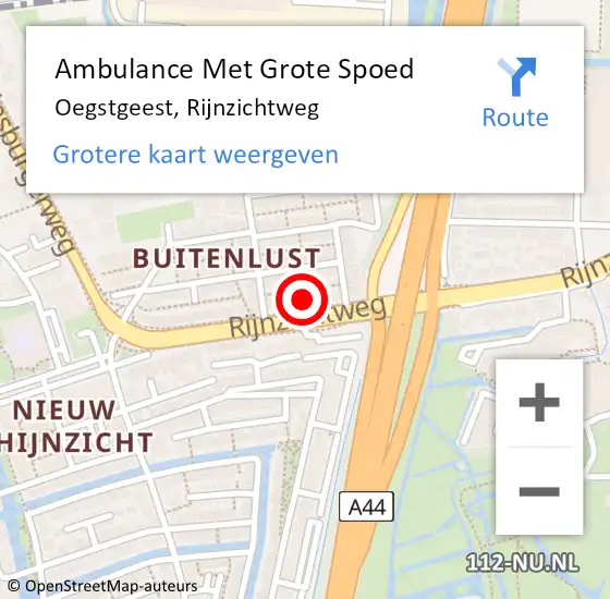 Locatie op kaart van de 112 melding: Ambulance Met Grote Spoed Naar Oegstgeest, Rijnzichtweg op 27 juli 2024 20:14