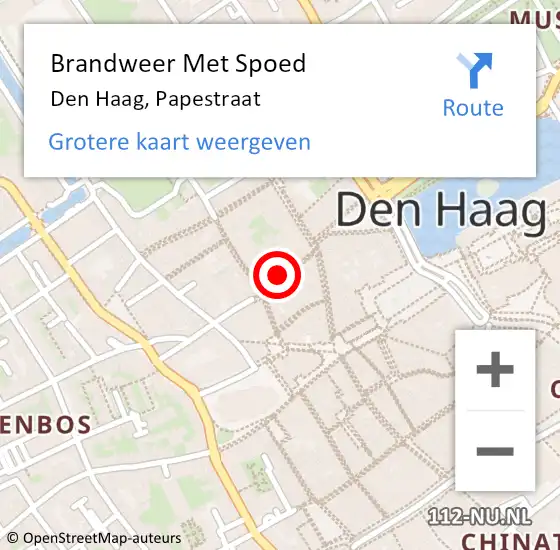 Locatie op kaart van de 112 melding: Brandweer Met Spoed Naar Den Haag, Papestraat op 27 juli 2024 20:16