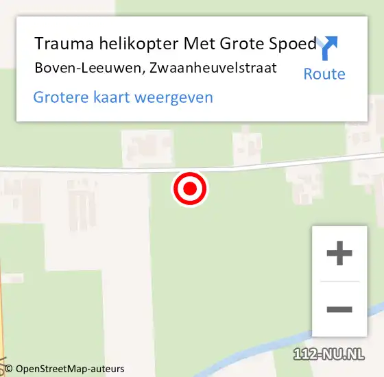 Locatie op kaart van de 112 melding: Trauma helikopter Met Grote Spoed Naar Boven-Leeuwen, Zwaanheuvelstraat op 27 juli 2024 20:20