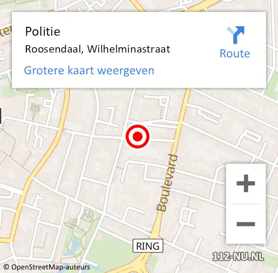 Locatie op kaart van de 112 melding: Politie Roosendaal, Wilhelminastraat op 27 juli 2024 20:22