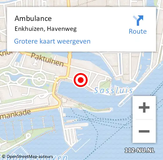 Locatie op kaart van de 112 melding: Ambulance Enkhuizen, Havenweg op 27 juli 2024 20:37