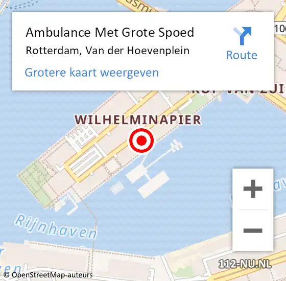 Locatie op kaart van de 112 melding: Ambulance Met Grote Spoed Naar Rotterdam, Van der Hoevenplein op 27 juli 2024 20:43