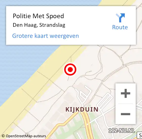 Locatie op kaart van de 112 melding: Politie Met Spoed Naar Den Haag, Strandslag op 27 juli 2024 20:49