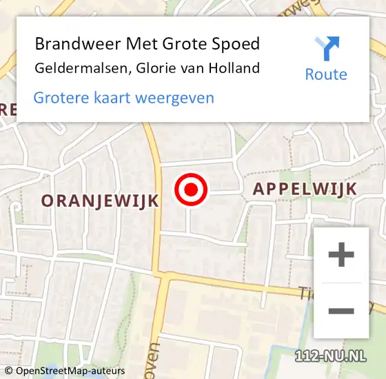 Locatie op kaart van de 112 melding: Brandweer Met Grote Spoed Naar Geldermalsen, Glorie van Holland op 27 juli 2024 20:58