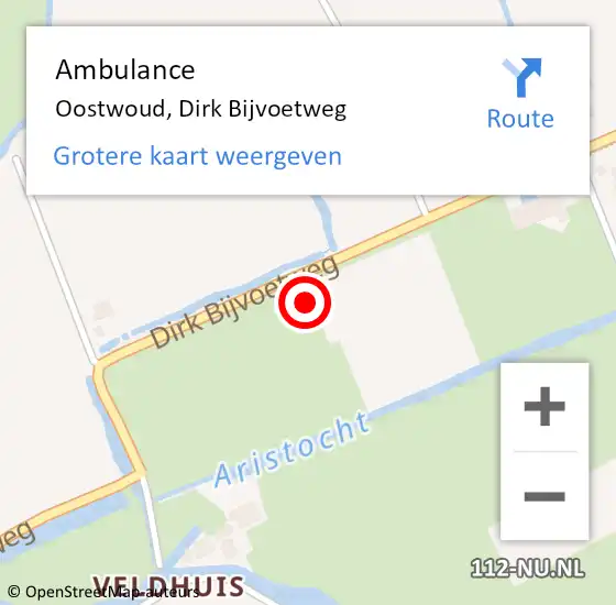 Locatie op kaart van de 112 melding: Ambulance Oostwoud, Dirk Bijvoetweg op 27 juli 2024 21:00