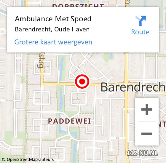 Locatie op kaart van de 112 melding: Ambulance Met Spoed Naar Barendrecht, Oude Haven op 27 juli 2024 21:01