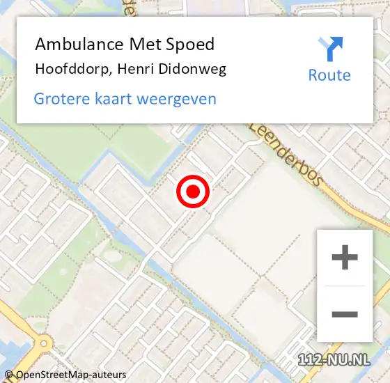 Locatie op kaart van de 112 melding: Ambulance Met Spoed Naar Hoofddorp, Henri Didonweg op 27 juli 2024 21:16