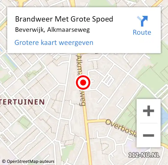 Locatie op kaart van de 112 melding: Brandweer Met Grote Spoed Naar Beverwijk, Alkmaarseweg op 27 juli 2024 21:31