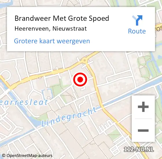 Locatie op kaart van de 112 melding: Brandweer Met Grote Spoed Naar Heerenveen, Nieuwstraat op 27 juli 2024 21:35