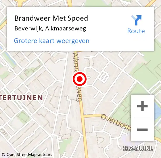 Locatie op kaart van de 112 melding: Brandweer Met Spoed Naar Beverwijk, Alkmaarseweg op 27 juli 2024 21:43