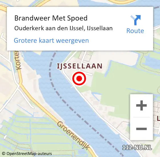 Locatie op kaart van de 112 melding: Brandweer Met Spoed Naar Ouderkerk aan den IJssel, IJssellaan op 27 juli 2024 21:58