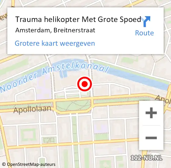 Locatie op kaart van de 112 melding: Trauma helikopter Met Grote Spoed Naar Amsterdam, Breitnerstraat op 27 juli 2024 21:59