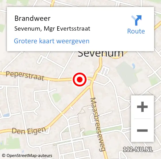 Locatie op kaart van de 112 melding: Brandweer Sevenum, Mgr Evertsstraat op 14 oktober 2014 14:27