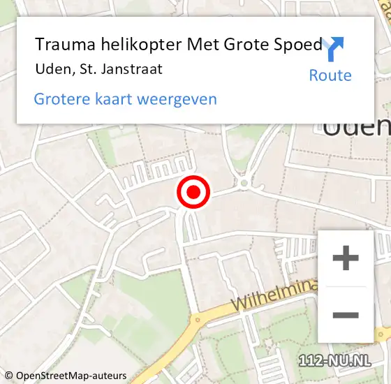 Locatie op kaart van de 112 melding: Trauma helikopter Met Grote Spoed Naar Uden, St. Janstraat op 27 juli 2024 22:43