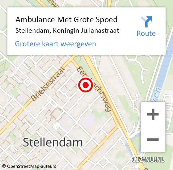 Locatie op kaart van de 112 melding: Ambulance Met Grote Spoed Naar Stellendam, Koningin Julianastraat op 27 juli 2024 22:48