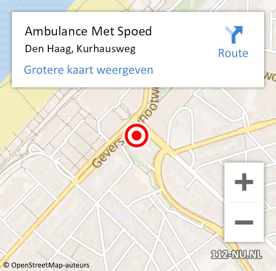 Locatie op kaart van de 112 melding: Ambulance Met Spoed Naar Den Haag, Kurhausweg op 27 juli 2024 22:50