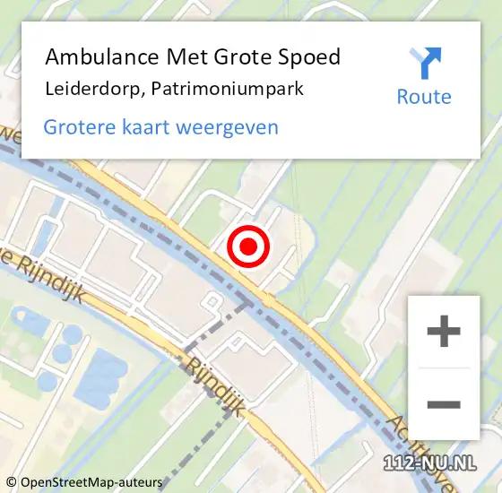 Locatie op kaart van de 112 melding: Ambulance Met Grote Spoed Naar Leiderdorp, Patrimoniumpark op 27 juli 2024 22:50