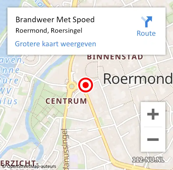 Locatie op kaart van de 112 melding: Brandweer Met Spoed Naar Roermond, Roersingel op 27 juli 2024 22:59