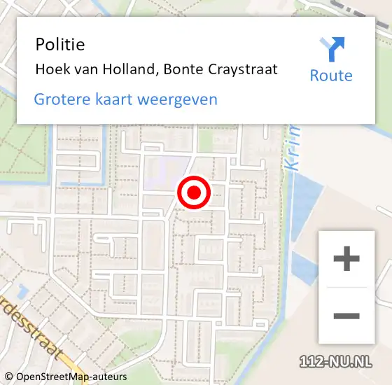 Locatie op kaart van de 112 melding: Politie Hoek van Holland, Bonte Craystraat op 27 juli 2024 23:09