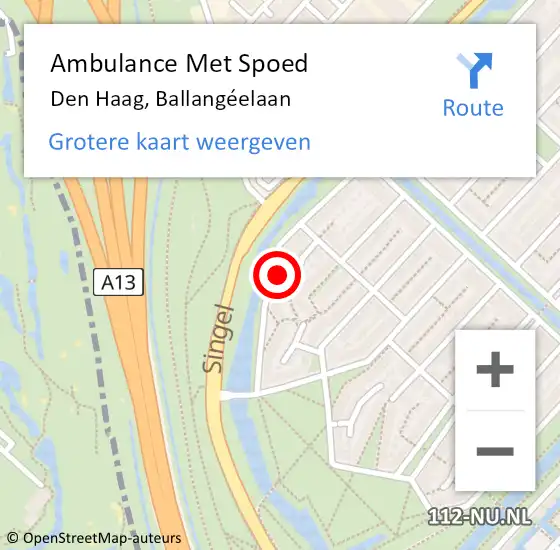 Locatie op kaart van de 112 melding: Ambulance Met Spoed Naar Den Haag, Ballangéelaan op 27 juli 2024 23:37