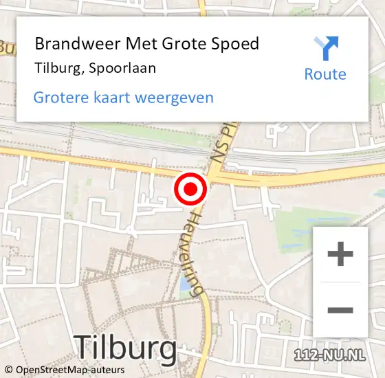 Locatie op kaart van de 112 melding: Brandweer Met Grote Spoed Naar Tilburg, Spoorlaan op 27 juli 2024 23:37