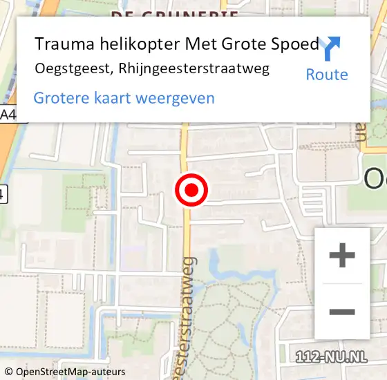 Locatie op kaart van de 112 melding: Trauma helikopter Met Grote Spoed Naar Oegstgeest, Rhijngeesterstraatweg op 28 juli 2024 00:09