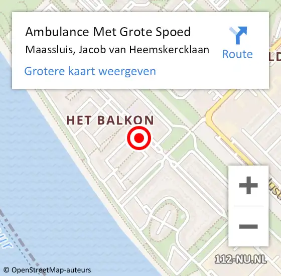 Locatie op kaart van de 112 melding: Ambulance Met Grote Spoed Naar Maassluis, Jacob van Heemskercklaan op 28 juli 2024 00:26