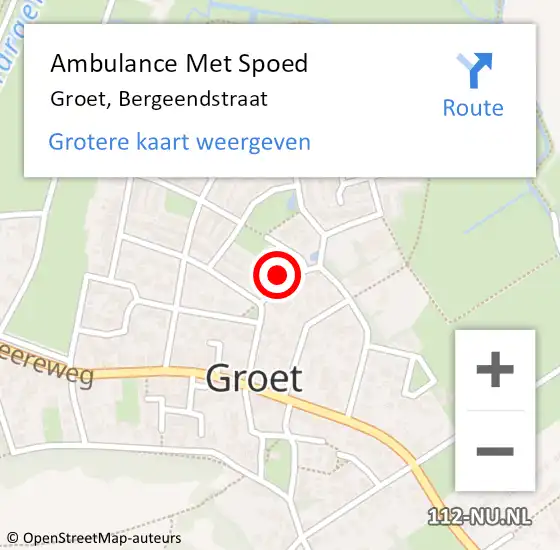 Locatie op kaart van de 112 melding: Ambulance Met Spoed Naar Groet, Bergeendstraat op 28 juli 2024 00:29