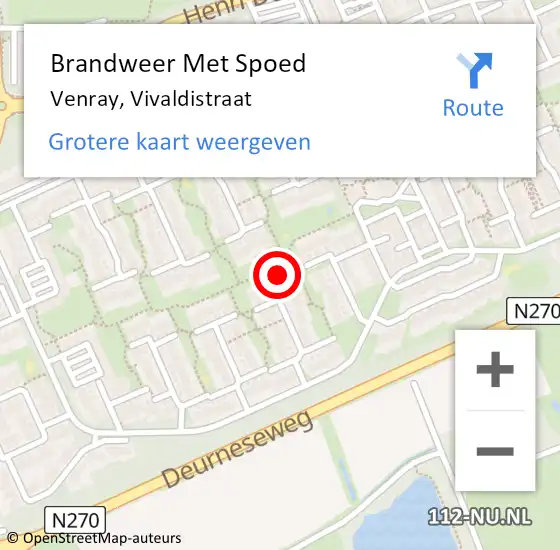 Locatie op kaart van de 112 melding: Brandweer Met Spoed Naar Venray, Vivaldistraat op 28 juli 2024 00:34