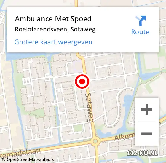 Locatie op kaart van de 112 melding: Ambulance Met Spoed Naar Roelofarendsveen, Sotaweg op 28 juli 2024 00:37