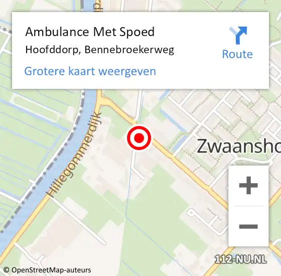 Locatie op kaart van de 112 melding: Ambulance Met Spoed Naar Hoofddorp, Bennebroekerweg op 28 juli 2024 01:02