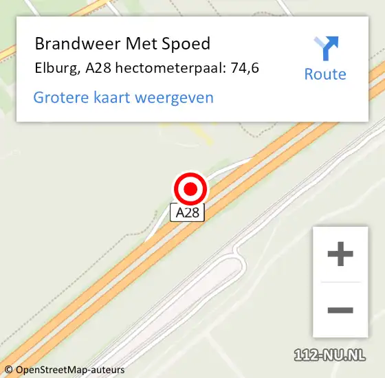 Locatie op kaart van de 112 melding: Brandweer Met Spoed Naar Elburg, A28 hectometerpaal: 74,6 op 28 juli 2024 01:11