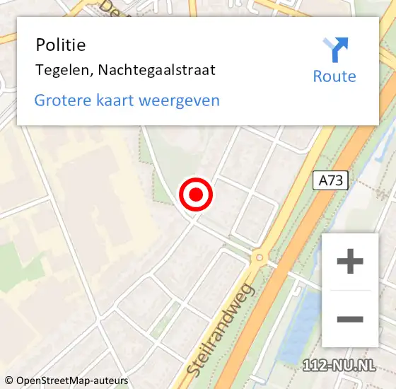 Locatie op kaart van de 112 melding: Politie Tegelen, Nachtegaalstraat op 28 juli 2024 02:07