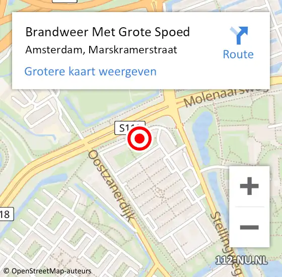 Locatie op kaart van de 112 melding: Brandweer Met Grote Spoed Naar Amsterdam, Marskramerstraat op 28 juli 2024 02:07