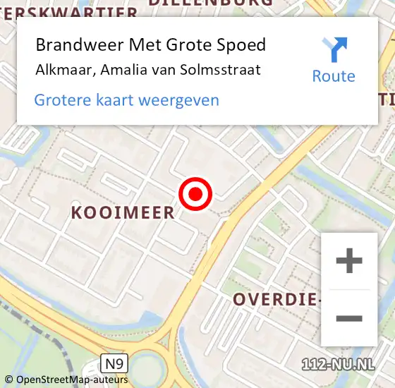 Locatie op kaart van de 112 melding: Brandweer Met Grote Spoed Naar Alkmaar, Amalia van Solmsstraat op 28 juli 2024 02:21