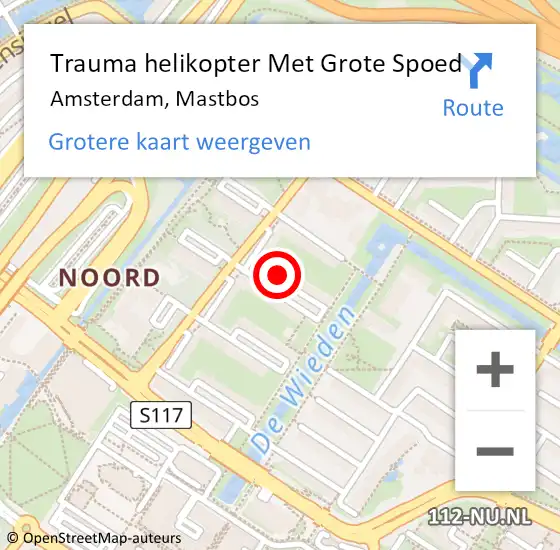 Locatie op kaart van de 112 melding: Trauma helikopter Met Grote Spoed Naar Amsterdam, Mastbos op 28 juli 2024 02:58