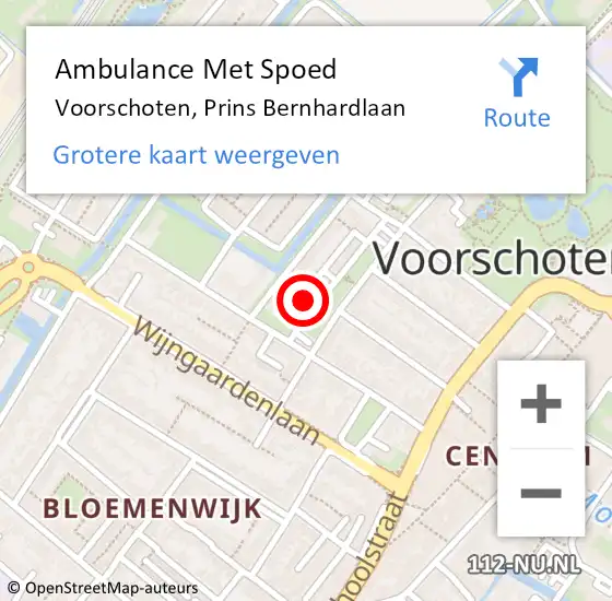 Locatie op kaart van de 112 melding: Ambulance Met Spoed Naar Voorschoten, Prins Bernhardlaan op 28 juli 2024 03:53