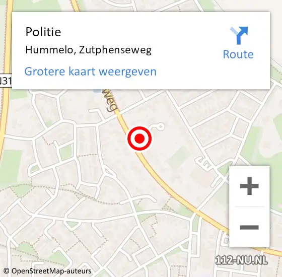 Locatie op kaart van de 112 melding: Politie Hummelo, Zutphenseweg op 28 juli 2024 04:18