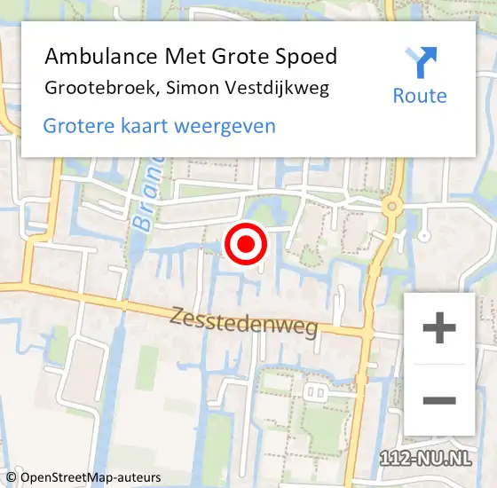 Locatie op kaart van de 112 melding: Ambulance Met Grote Spoed Naar Grootebroek, Simon Vestdijkweg op 28 juli 2024 05:21