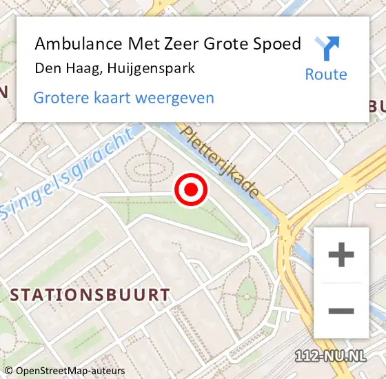 Locatie op kaart van de 112 melding: Ambulance Met Zeer Grote Spoed Naar Den Haag, Huijgenspark op 28 juli 2024 05:56