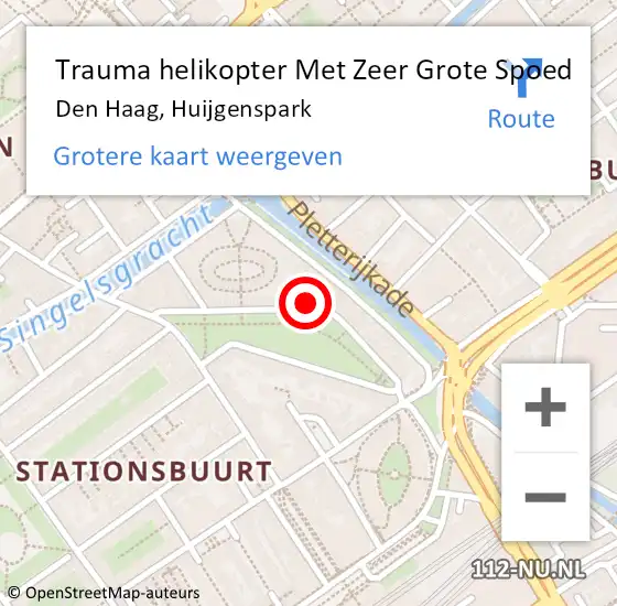 Locatie op kaart van de 112 melding: Trauma helikopter Met Zeer Grote Spoed Naar Den Haag, Huijgenspark op 28 juli 2024 05:56