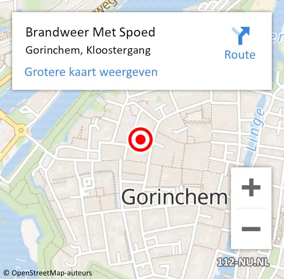 Locatie op kaart van de 112 melding: Brandweer Met Spoed Naar Gorinchem, Kloostergang op 28 juli 2024 05:58