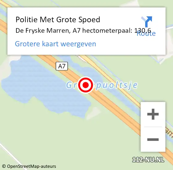Locatie op kaart van de 112 melding: Politie Met Grote Spoed Naar De Fryske Marren, A7 hectometerpaal: 130,6 op 28 juli 2024 07:23