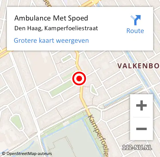 Locatie op kaart van de 112 melding: Ambulance Met Spoed Naar Den Haag, Kamperfoeliestraat op 28 juli 2024 07:24