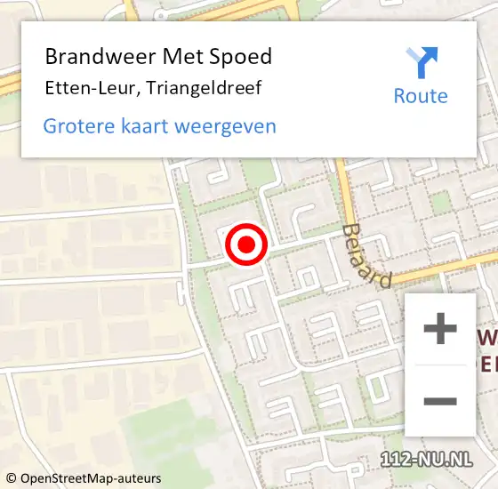 Locatie op kaart van de 112 melding: Brandweer Met Spoed Naar Etten-Leur, Triangeldreef op 28 juli 2024 08:17