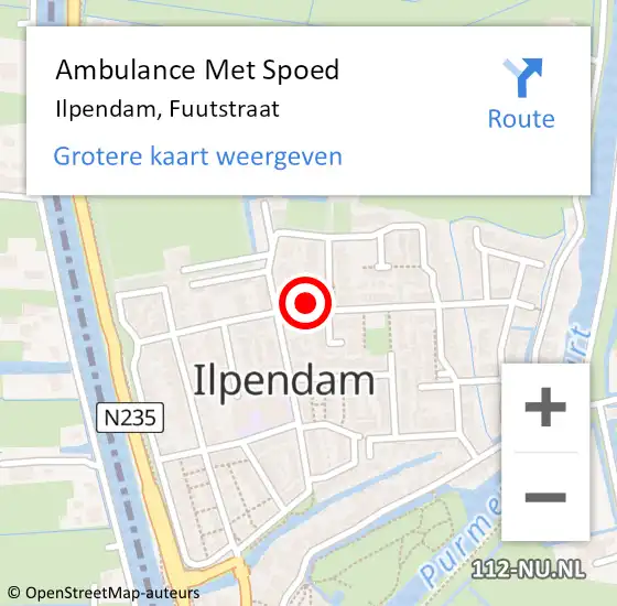 Locatie op kaart van de 112 melding: Ambulance Met Spoed Naar Ilpendam, Fuutstraat op 28 juli 2024 08:31