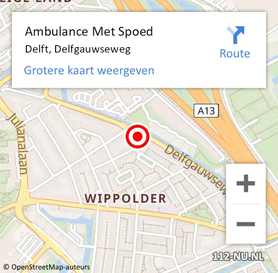 Locatie op kaart van de 112 melding: Ambulance Met Spoed Naar Delft, Delfgauwseweg op 28 juli 2024 08:59