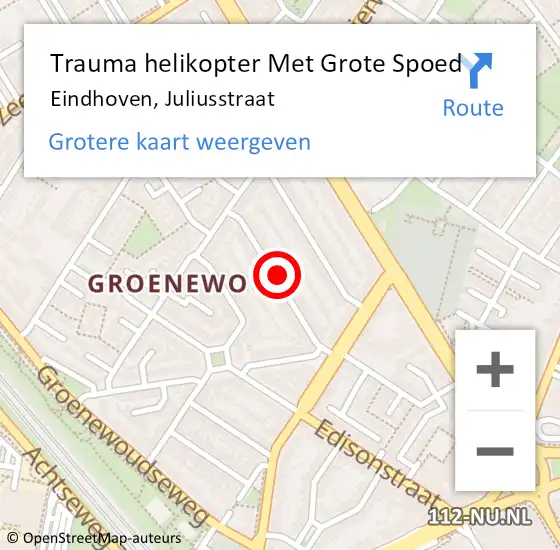 Locatie op kaart van de 112 melding: Trauma helikopter Met Grote Spoed Naar Eindhoven, Juliusstraat op 28 juli 2024 09:11