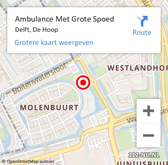 Locatie op kaart van de 112 melding: Ambulance Met Grote Spoed Naar Delft, De Hoop op 28 juli 2024 09:23